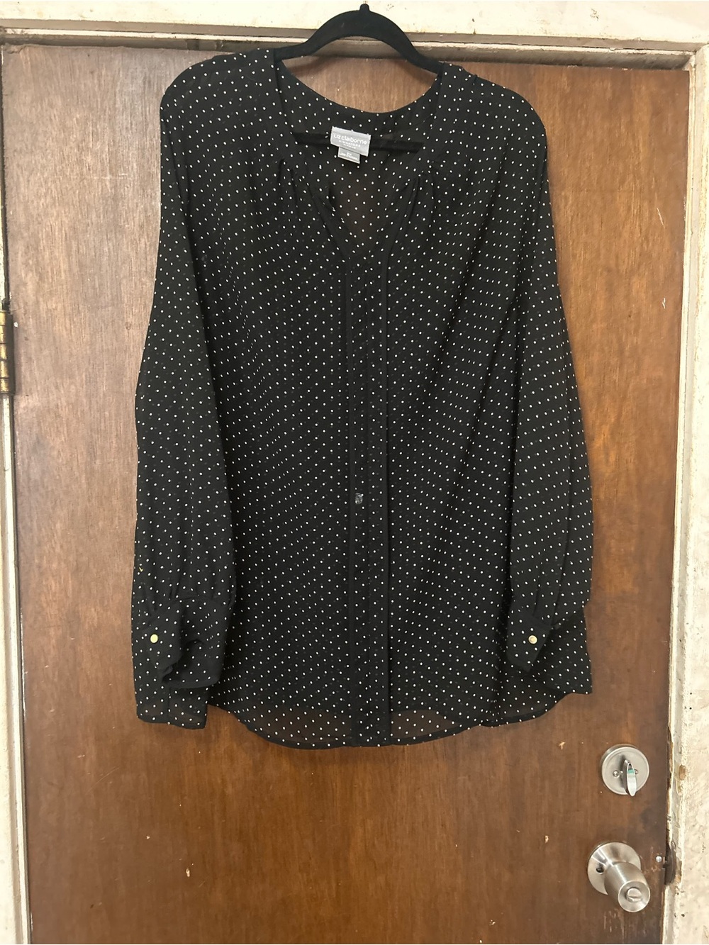 Liz Claiborne Black Blouse with White Polka Dots